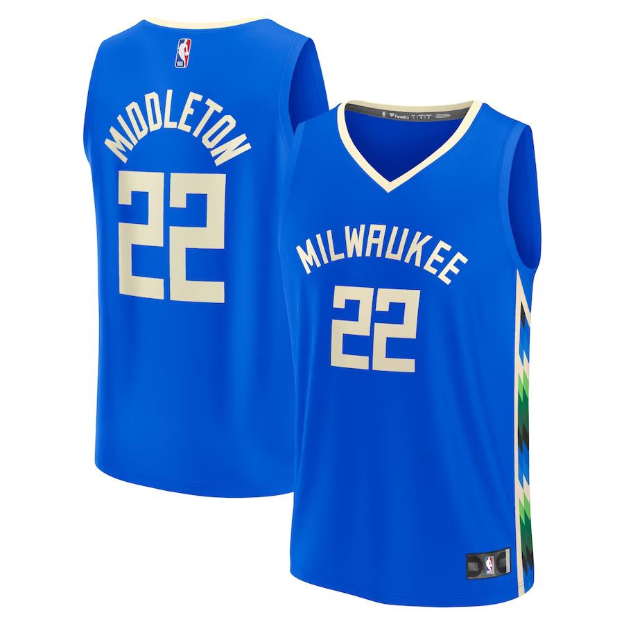 Men Milwaukee Bucks #22 Khris Middleton Fanatics Branded Royal City Edition 2022-23 Fastbreak NBA Jersey